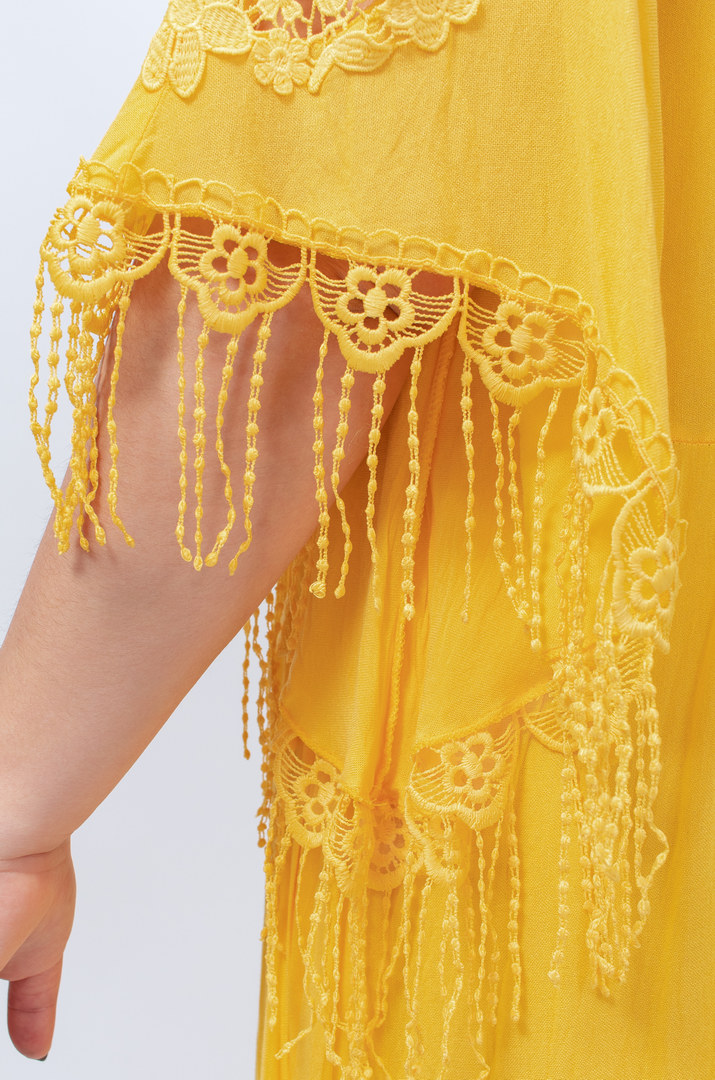 Сукня максі з мереживом і тороками батал