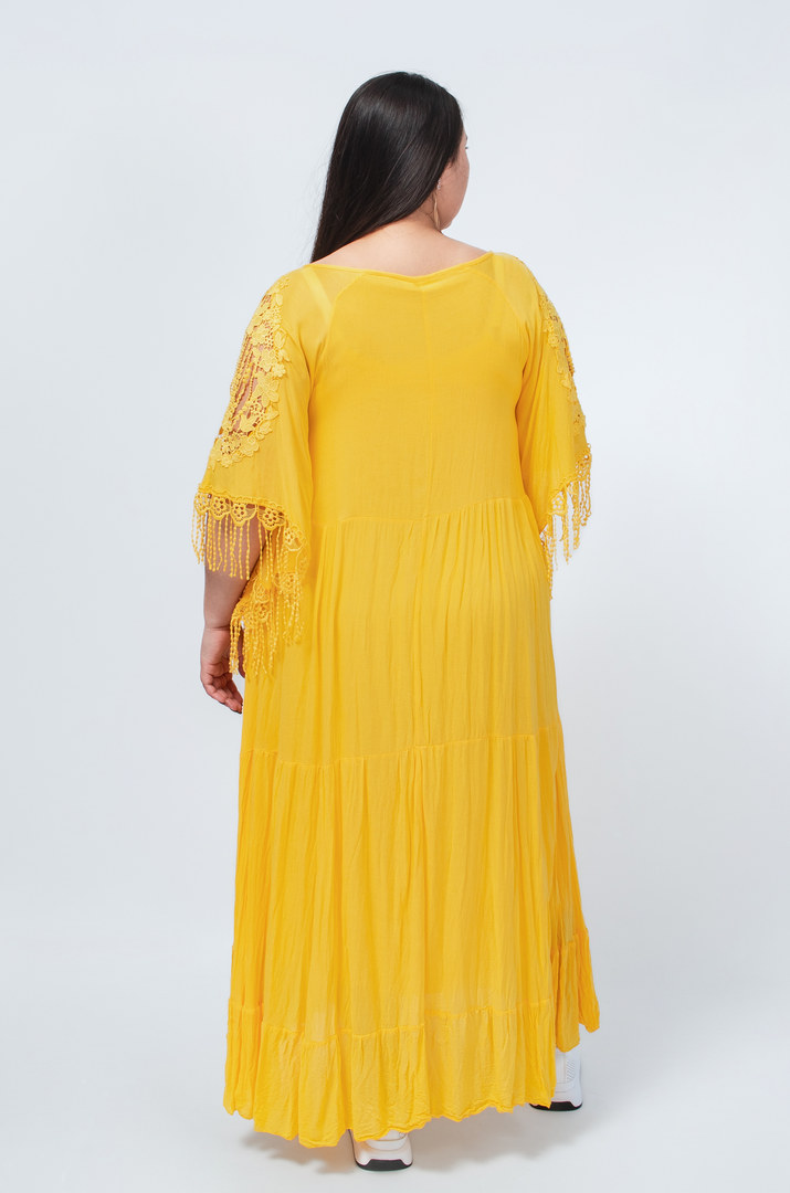 Сукня максі з мереживом і тороками батал