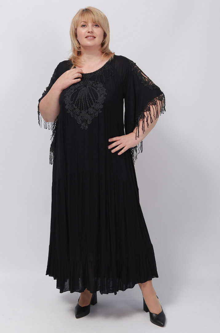 Сукня максі з мереживом і тороками батал