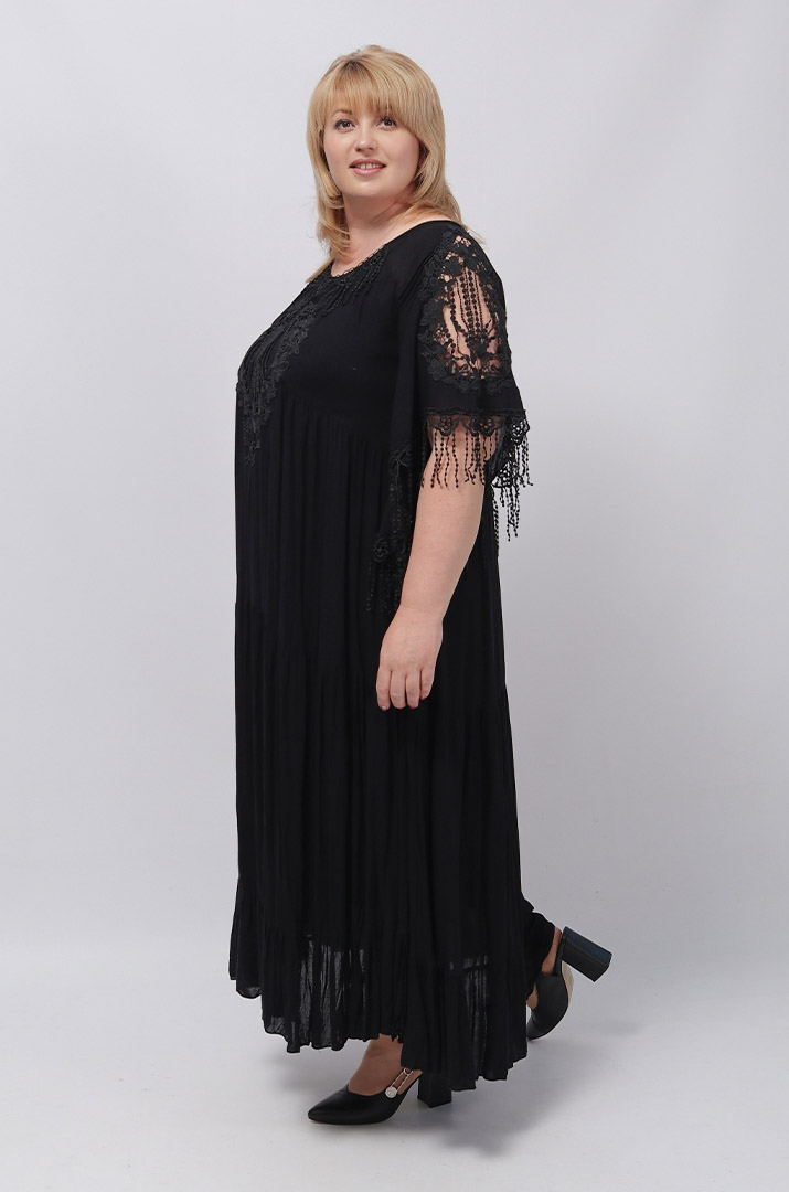 Сукня максі з мереживом і тороками батал