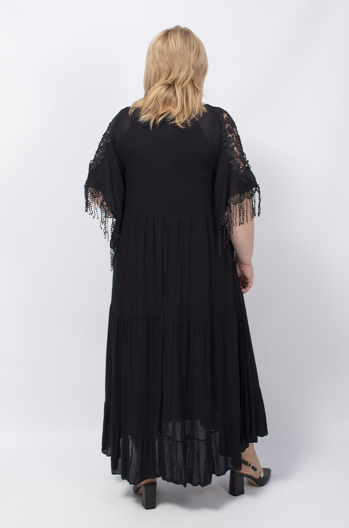 Сукня максі з мереживом і тороками батал