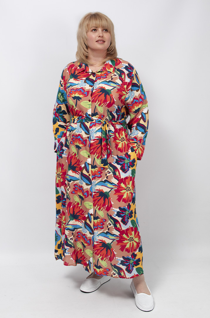 Яскрава сукня максі з поясом супер батал