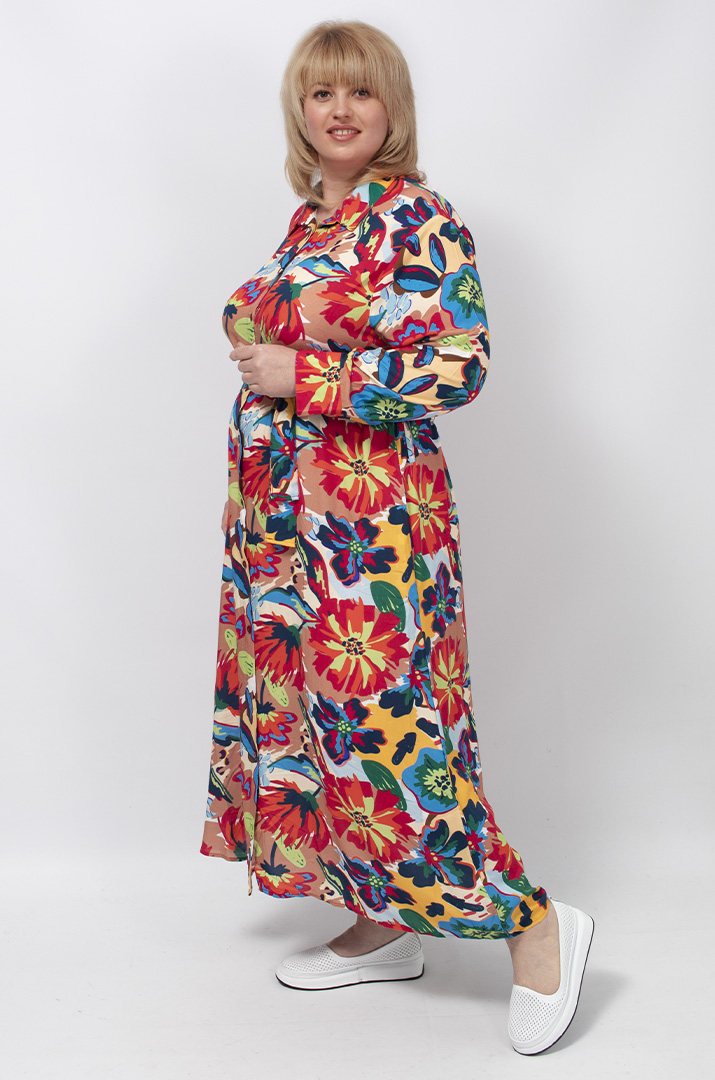 Яскрава сукня максі з поясом супер батал