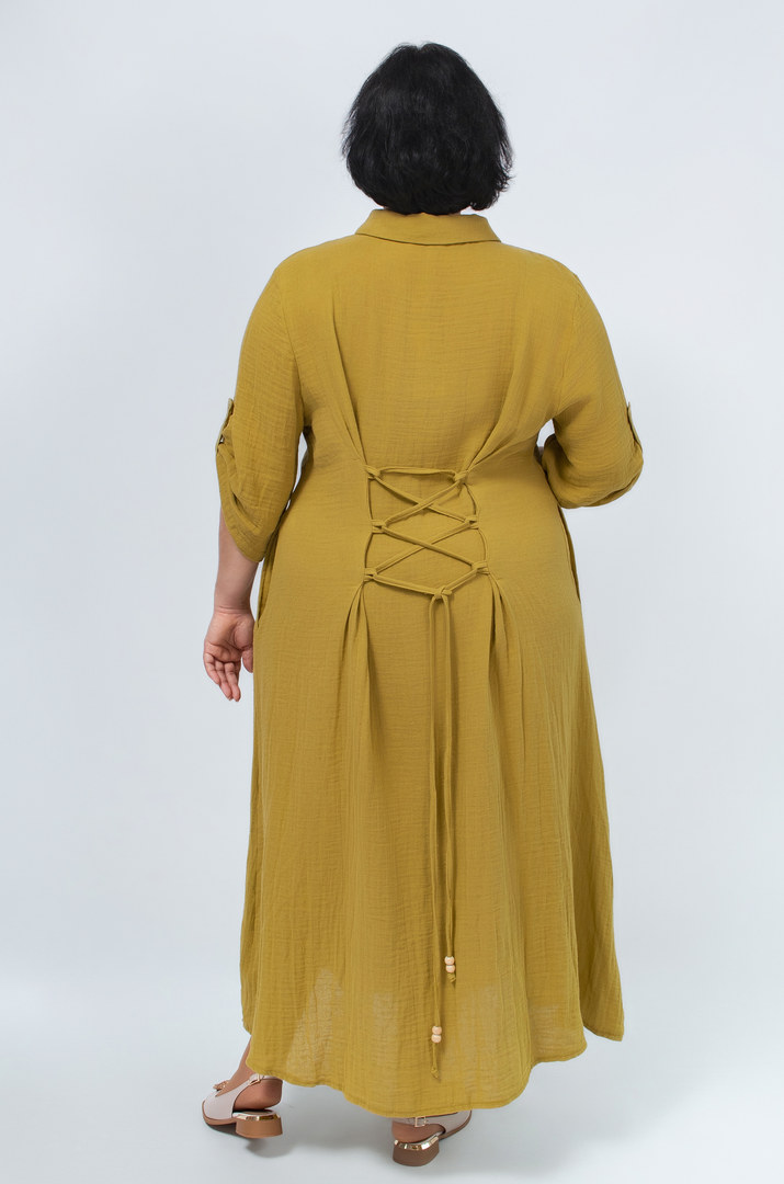 Платье рубашка макси лен со шнуровкой на спине в разных цветах батал