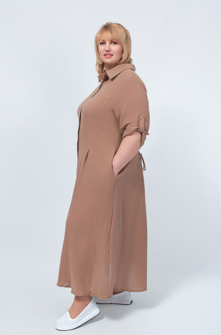 Платье рубашка макси лен со шнуровкой на спине в разных цветах батал