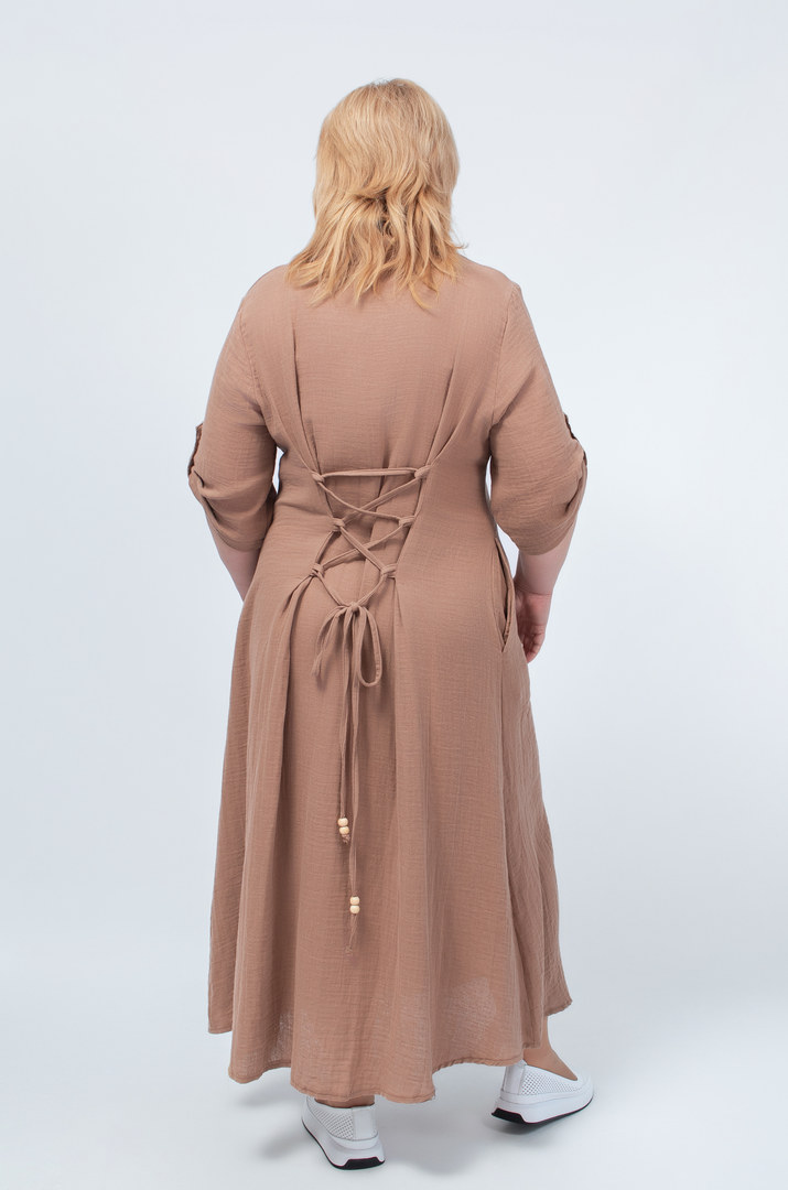 Платье рубашка макси лен со шнуровкой на спине в разных цветах батал