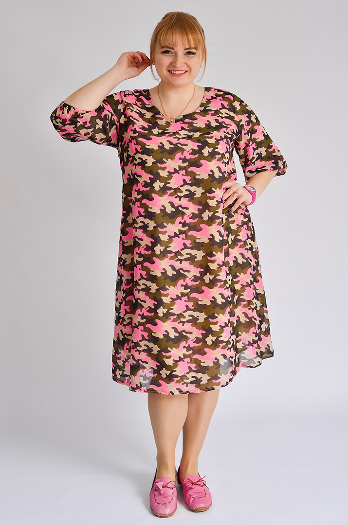 Легка шифонова сукня в принт супер батал