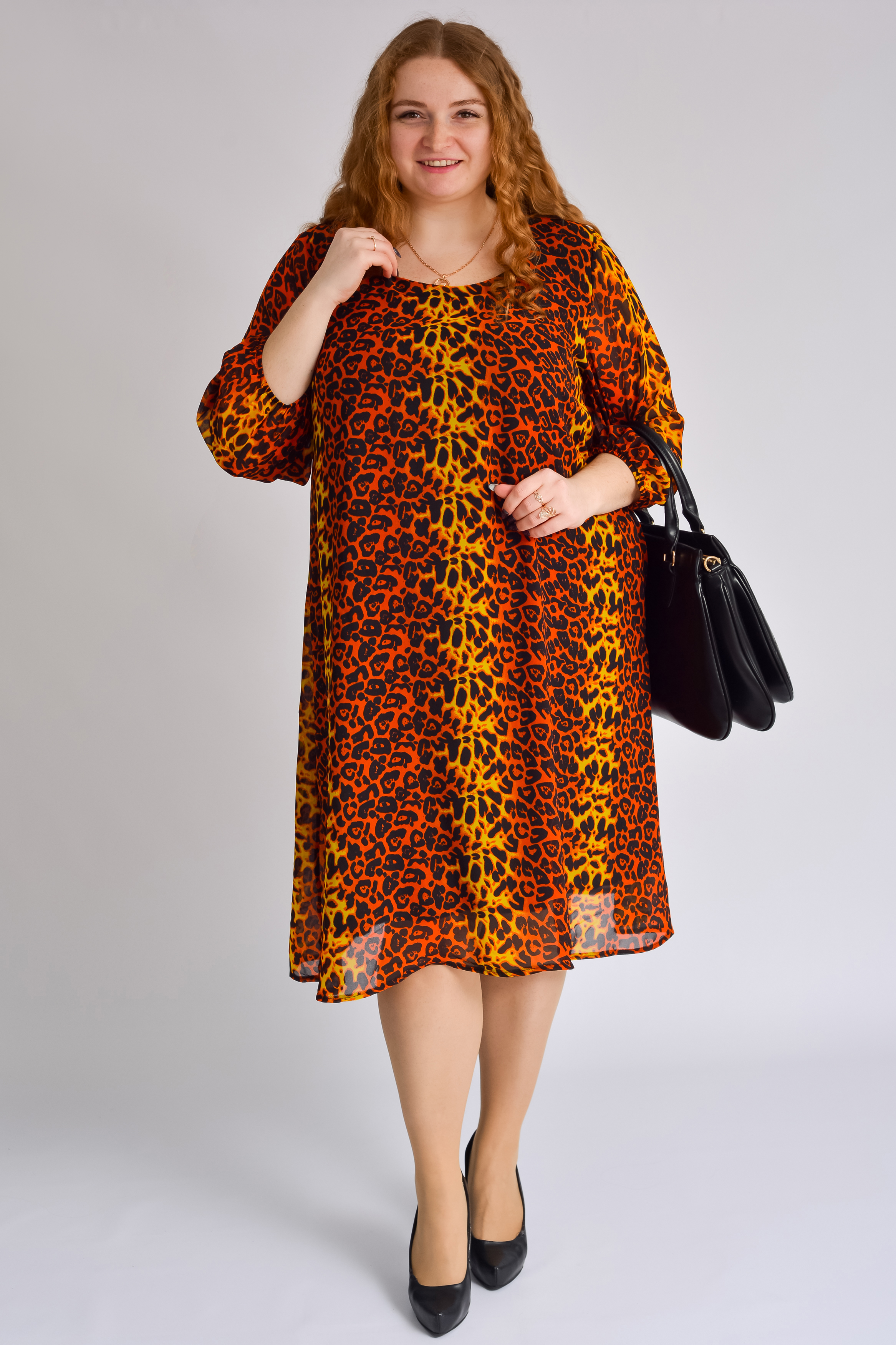 Легка шифонова сукня в принт супер батал