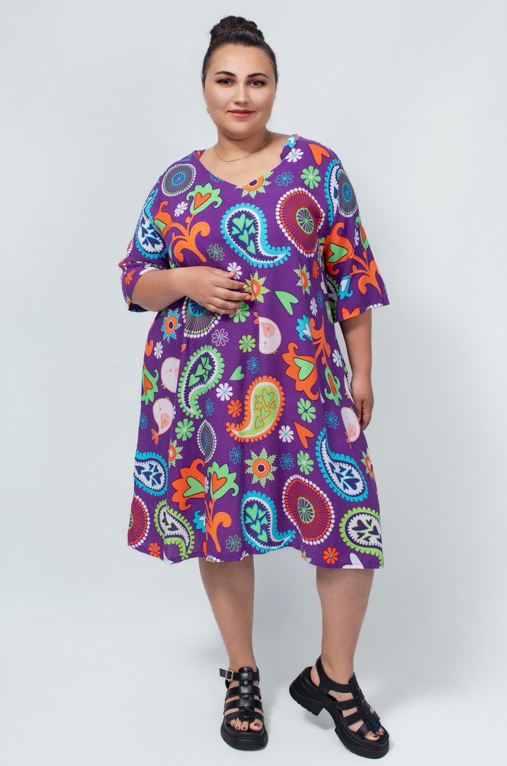 Легкое платье мини с принтом из штапеля в разных цветах супер батал