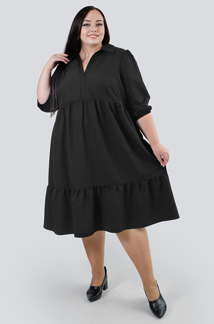 Платье миди однотонное с воланами супер батал