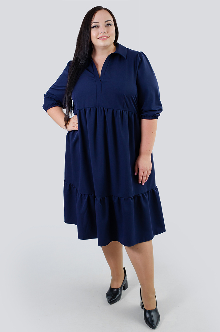 Платье миди однотонное с воланами супер батал