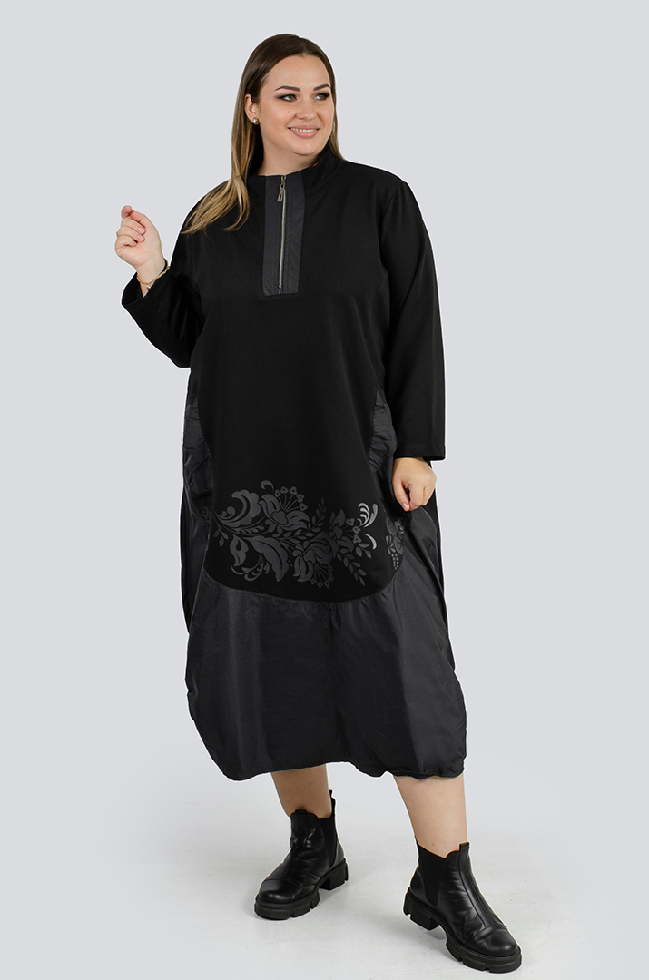 Стильное платье миди из двунитки и плащевки больших размеров