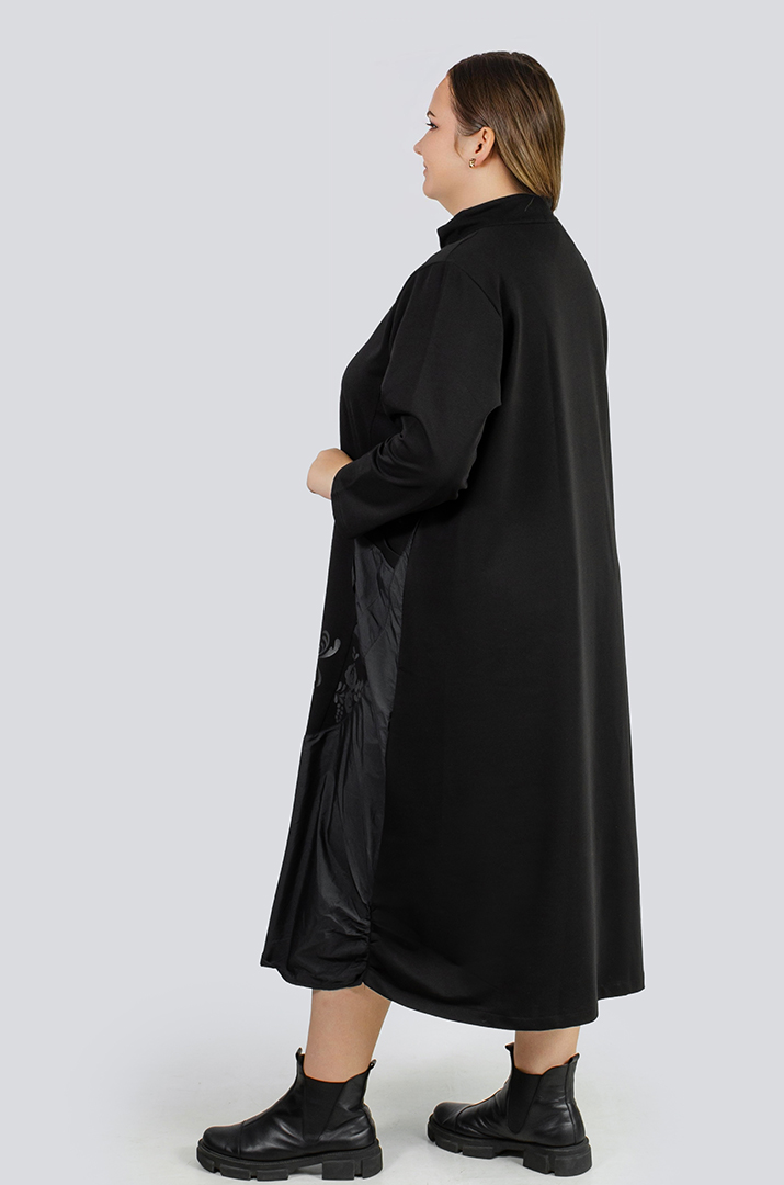 Стильное платье миди из двунитки и плащевки больших размеров