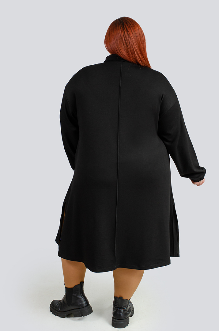 Чорна сукня міді з розрізами, принтом та блискавкою великих розмірів