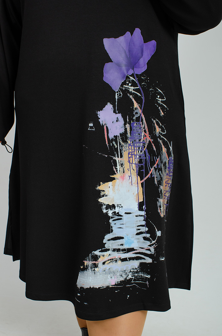 Чорна сукня міді з розрізами, принтом та блискавкою великих розмірів