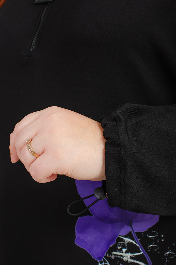 Чорна сукня міді з розрізами, принтом та блискавкою великих розмірів