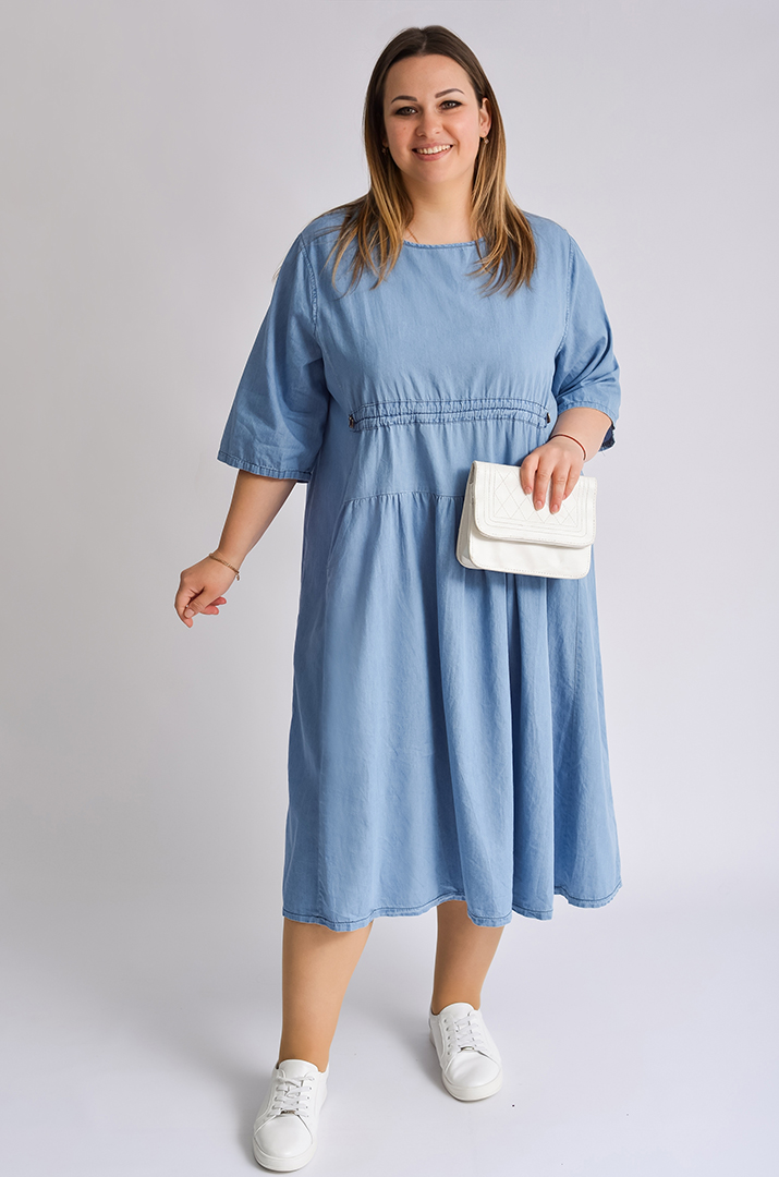 Сукня міді джинсова з затяжками великих розмірів