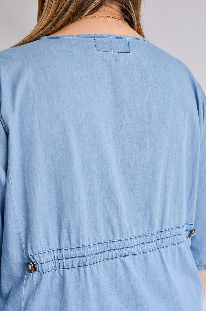 Сукня міді джинсова з затяжками великих розмірів