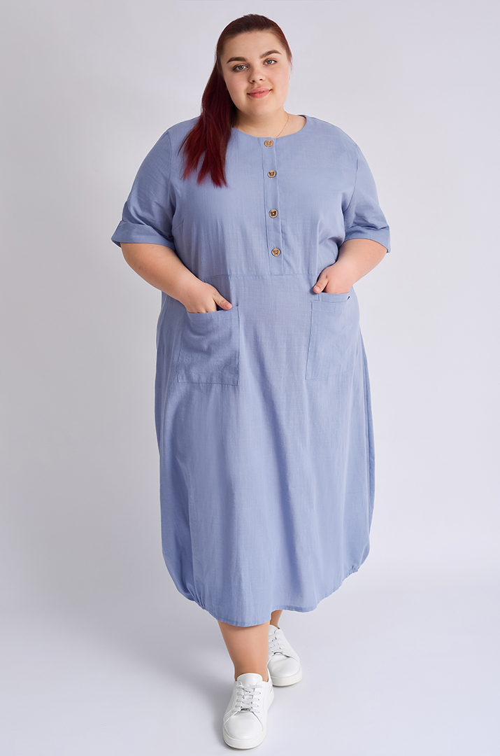Сукня міді лляна з ґудзиками і кишенями великих розмірів