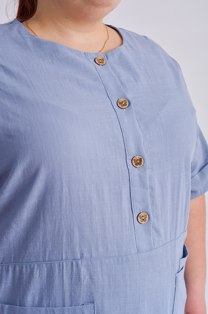 Сукня міді лляна з ґудзиками і кишенями великих розмірів