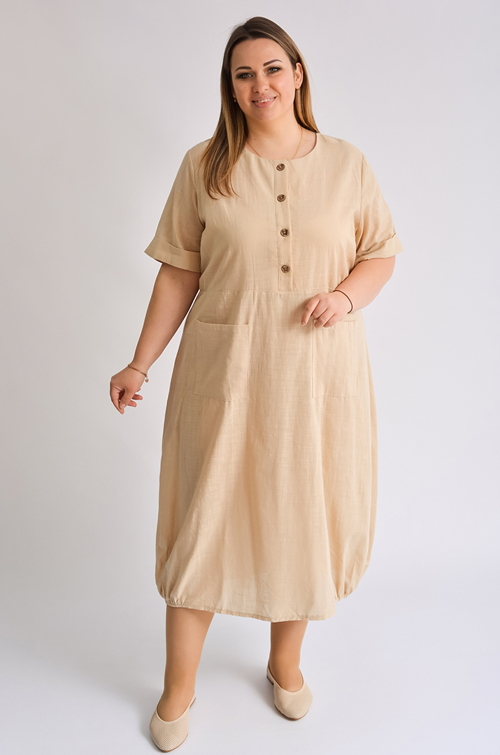 Сукня міді лляна з ґудзиками і кишенями великих розмірів