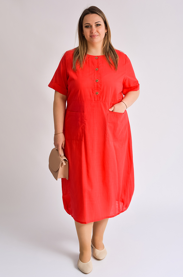 Сукня міді лляна з ґудзиками і кишенями великих розмірів