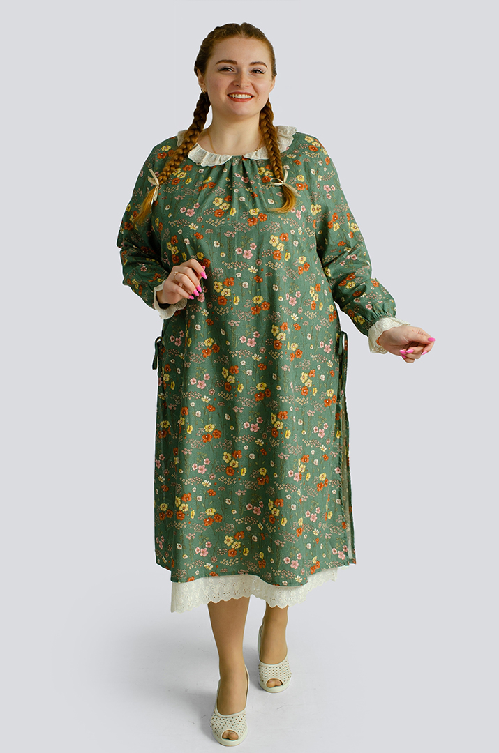 Платье макси в принт мильфлер с воротником больших размеров