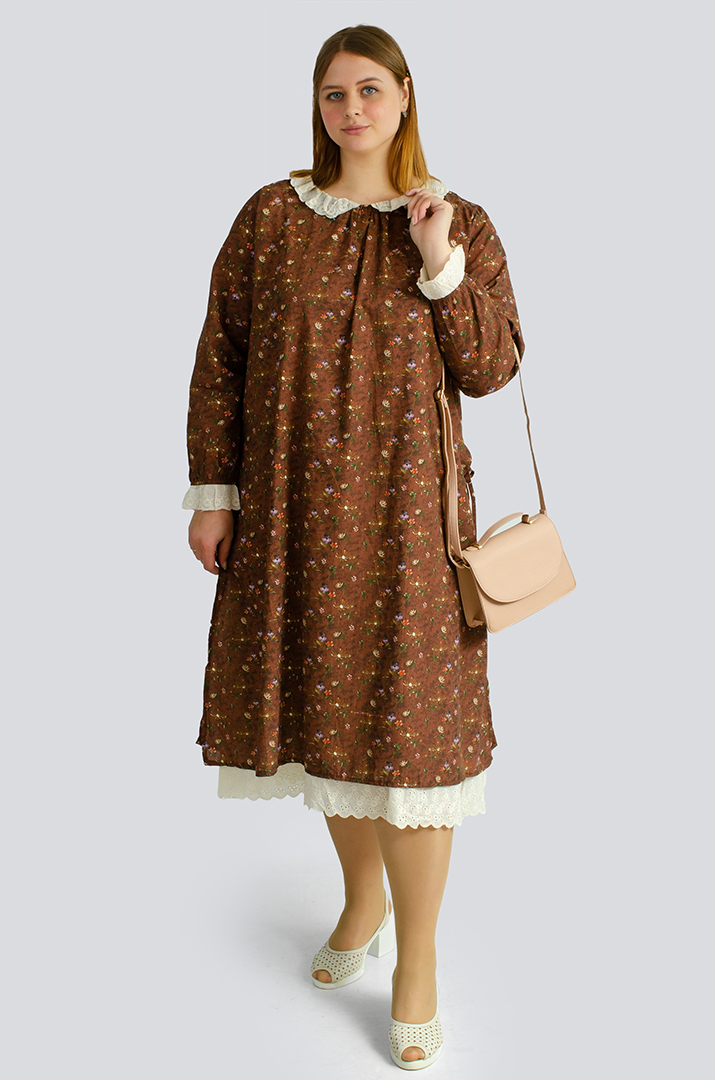 Платье макси в принт мильфлер с воротником больших размеров