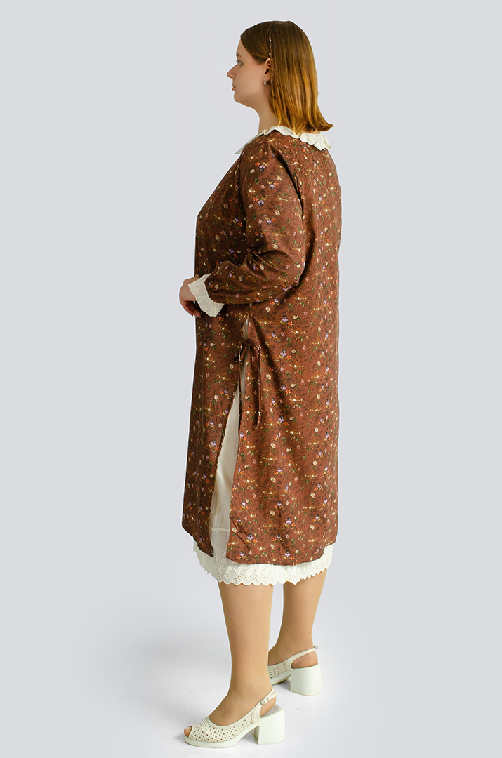 Платье макси в принт мильфлер с воротником больших размеров