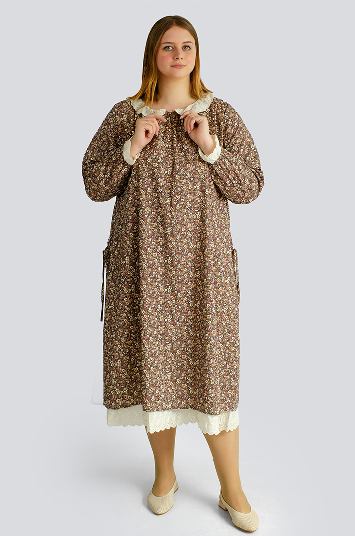 Платье макси в принт мильфлер с воротником больших размеров