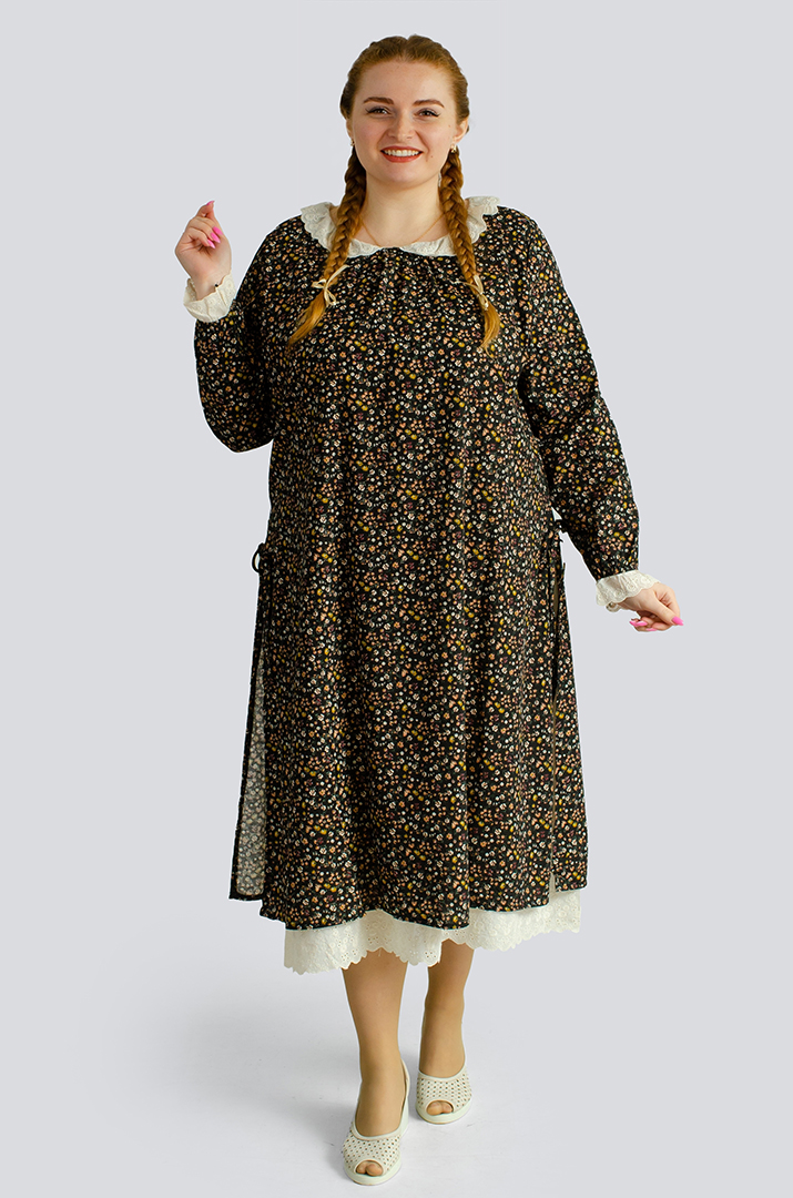 Платье макси в принт мильфлер с воротником больших размеров