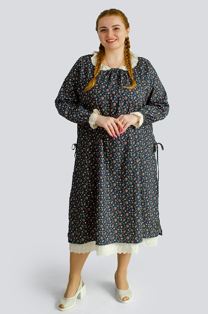 Платье макси в принт мильфлер с воротником больших размеров