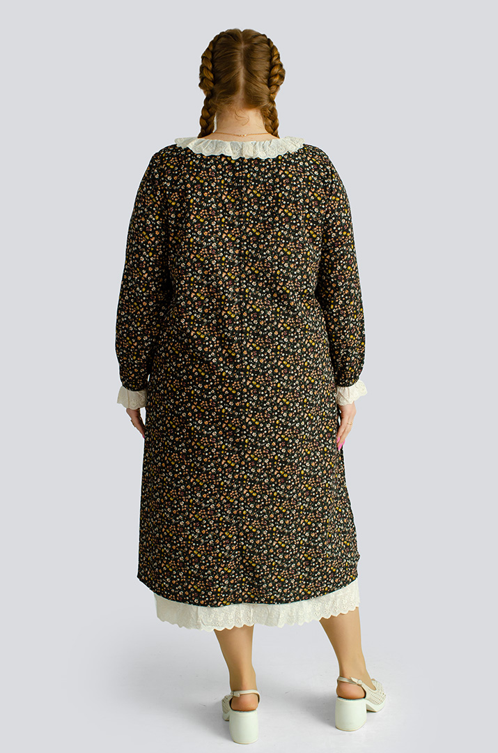 Платье макси в принт мильфлер с воротником больших размеров