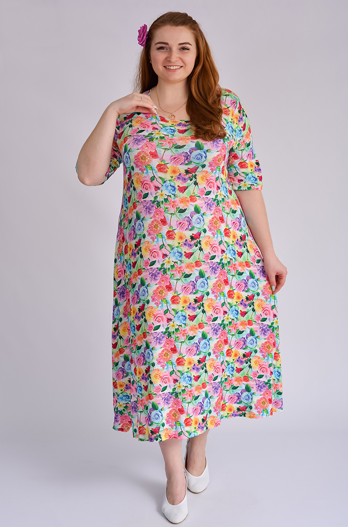 Платье макси в цветочный принт больших размеров