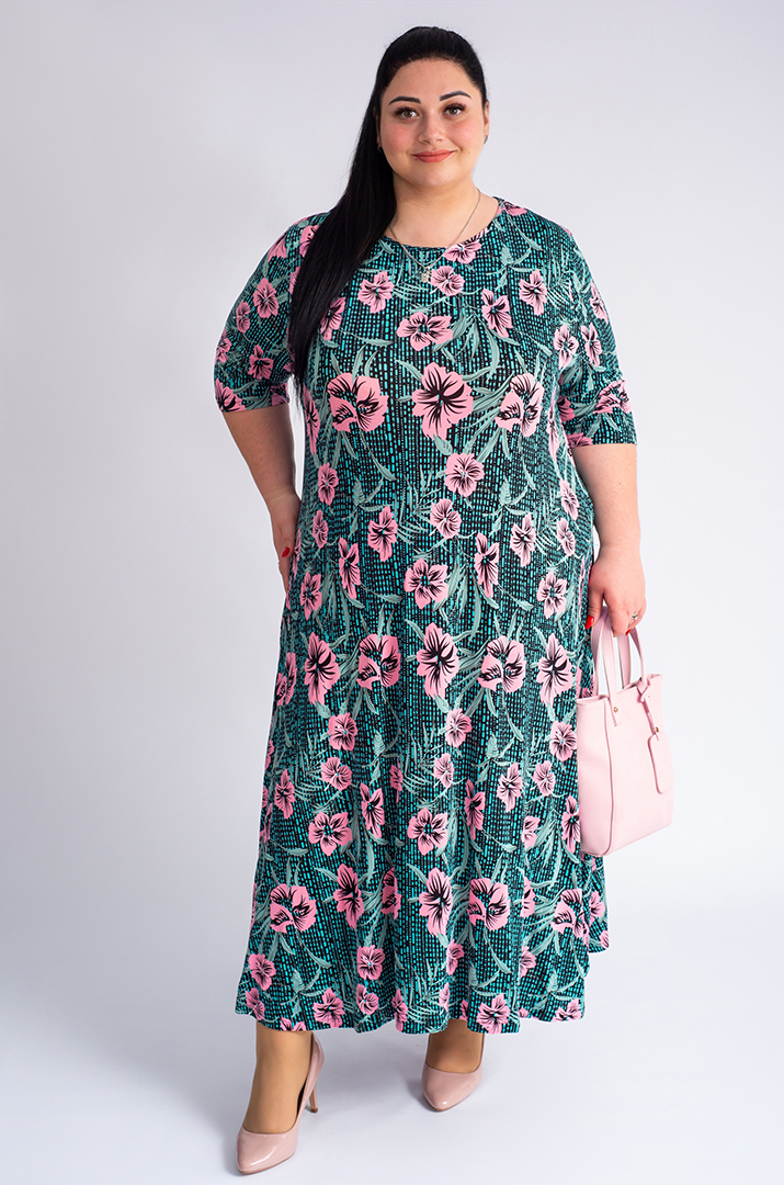 Платье макси в цветочный принт больших размеров