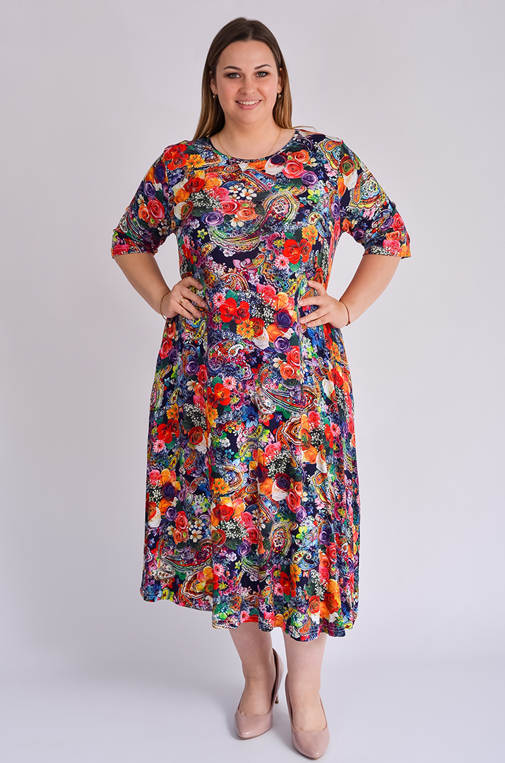 Сукня максі трапеція з кольоровим принтом великих розмірів