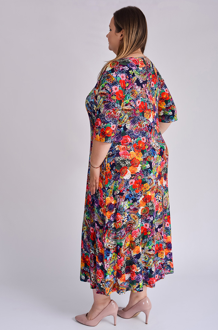 Сукня максі трапеція з кольоровим принтом великих розмірів