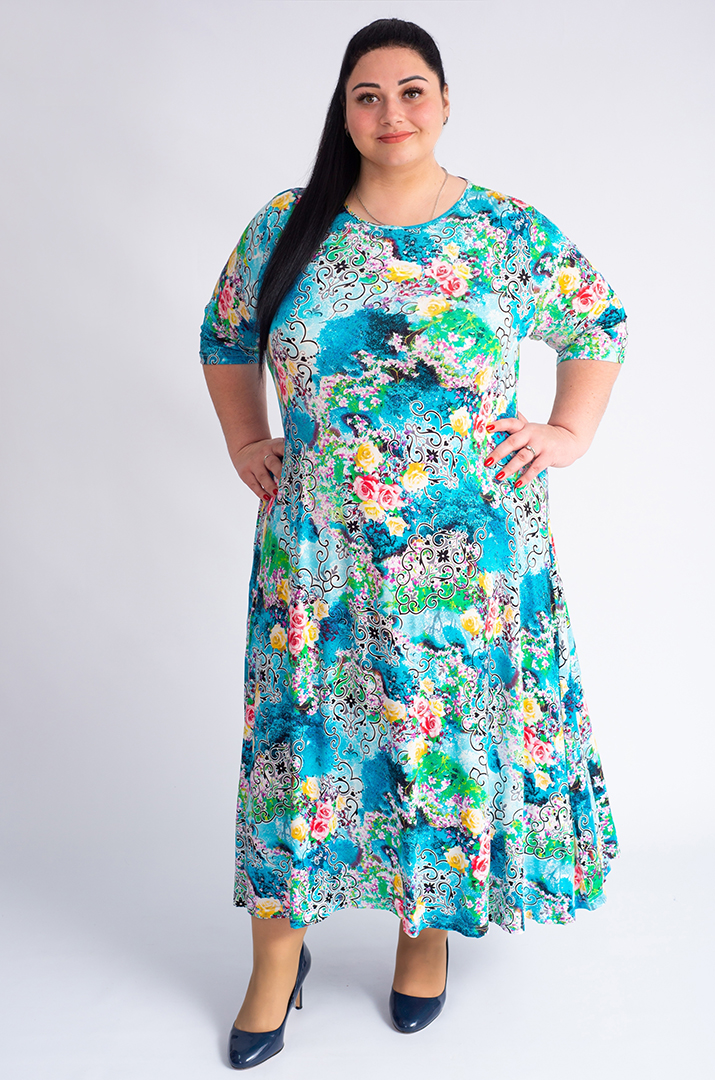 Сукня максі трапеція з кольоровим принтом великих розмірів