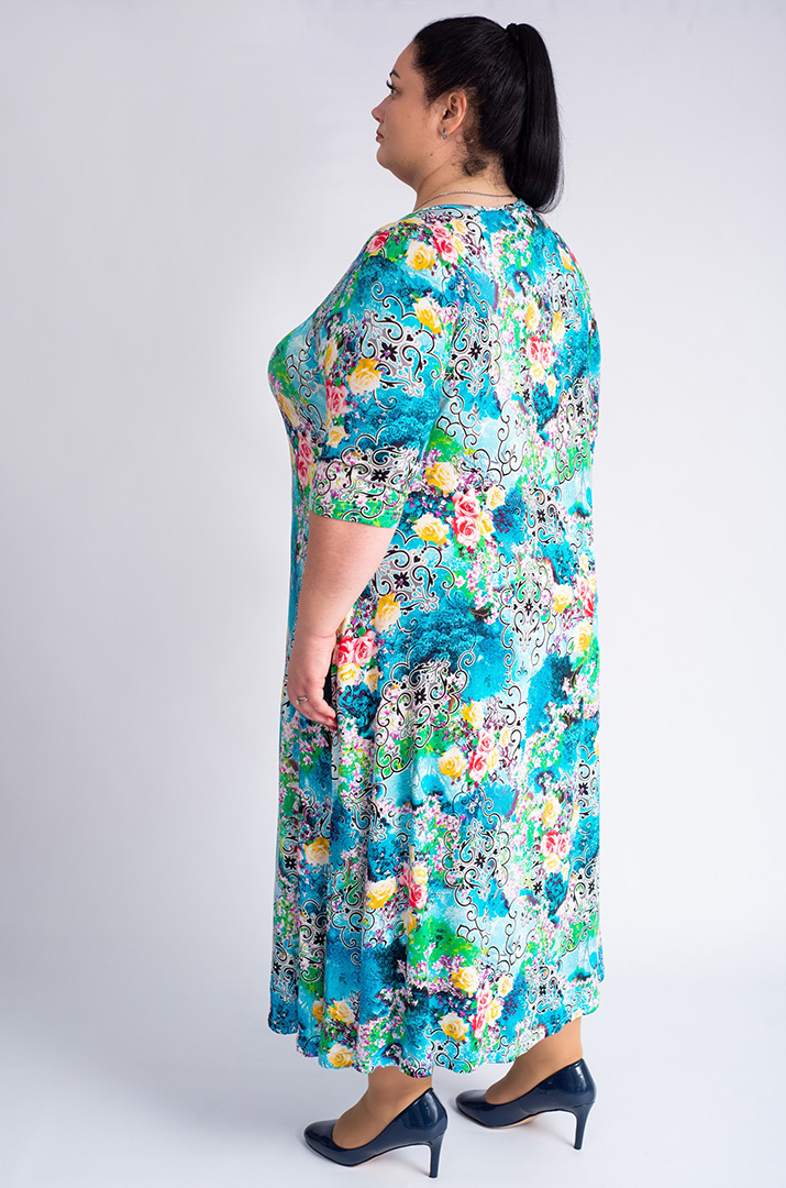 Сукня максі трапеція з кольоровим принтом великих розмірів