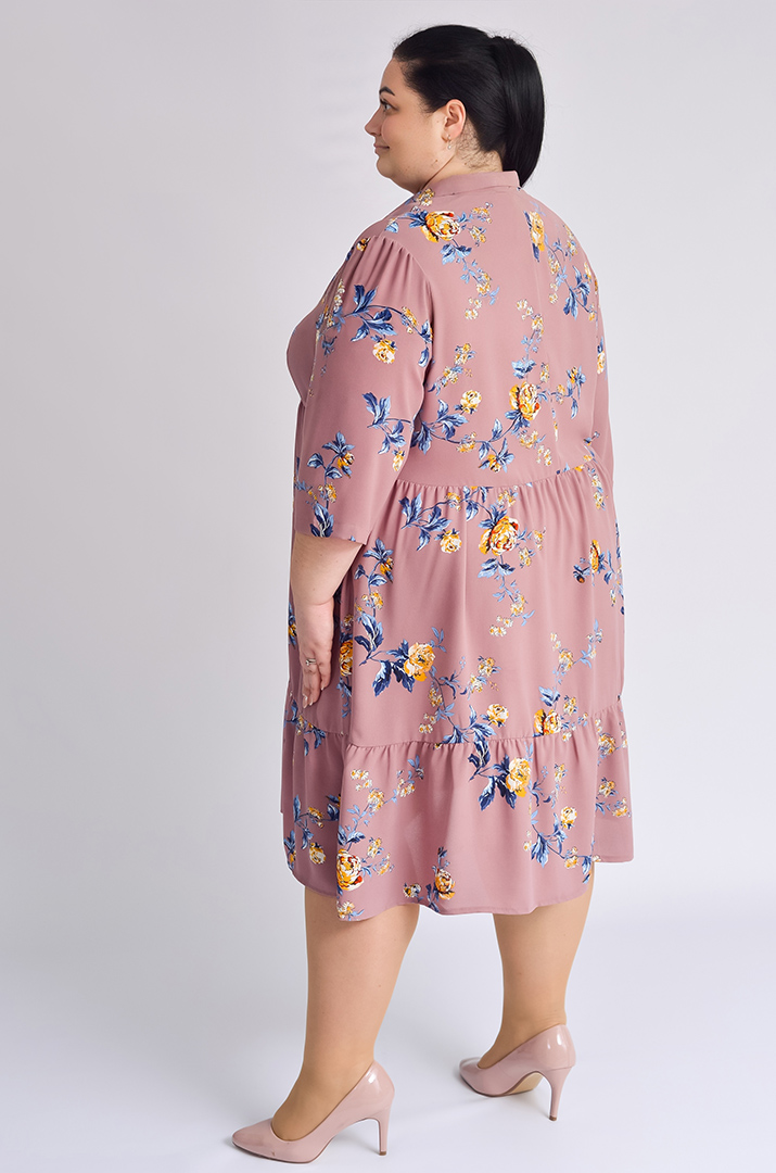 Платье миди с воланом в цветочный принт больших размеров