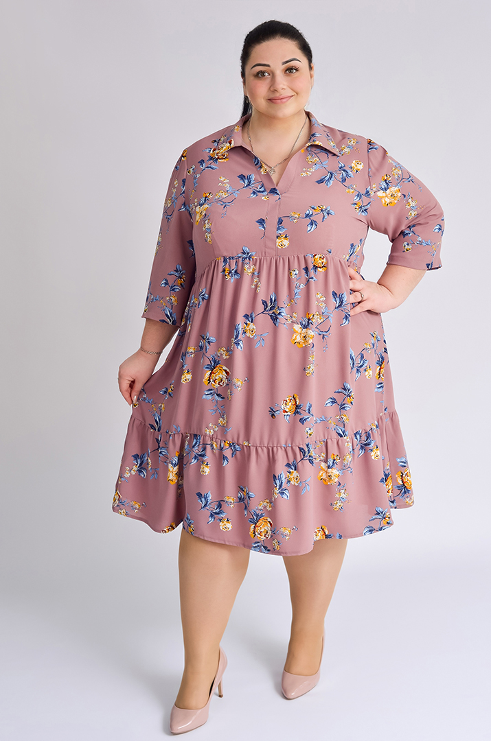 Платье миди с воланом в цветочный принт больших размеров