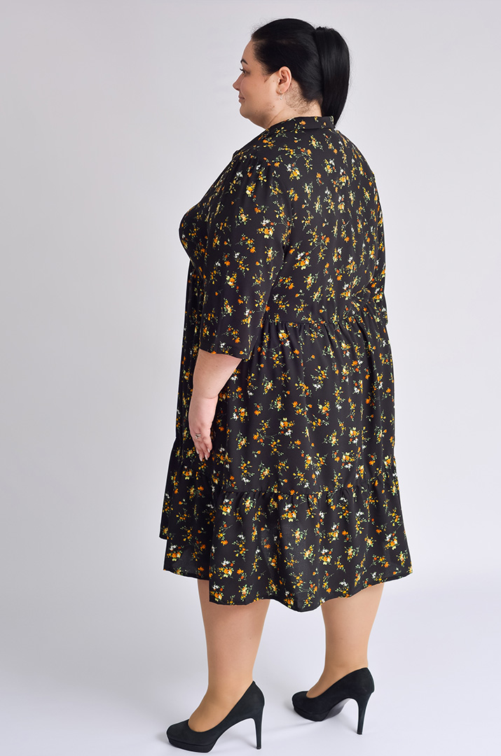 Платье миди с воланом в цветочный принт больших размеров