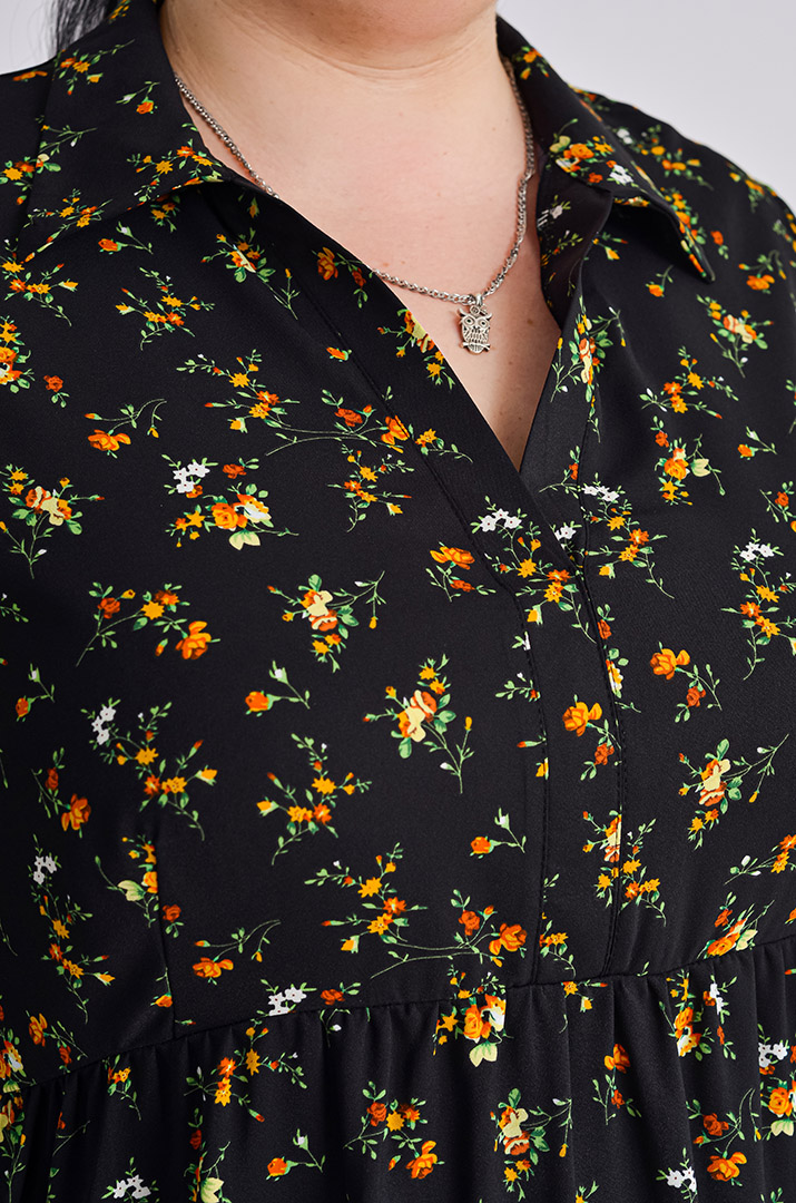 Платье миди с воланом в цветочный принт больших размеров