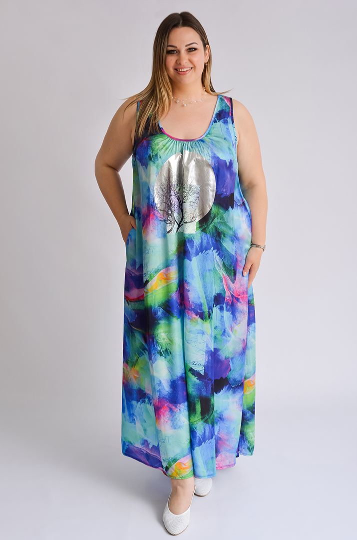 Сукня-двійка максі з яскравим принтом великих розмірів