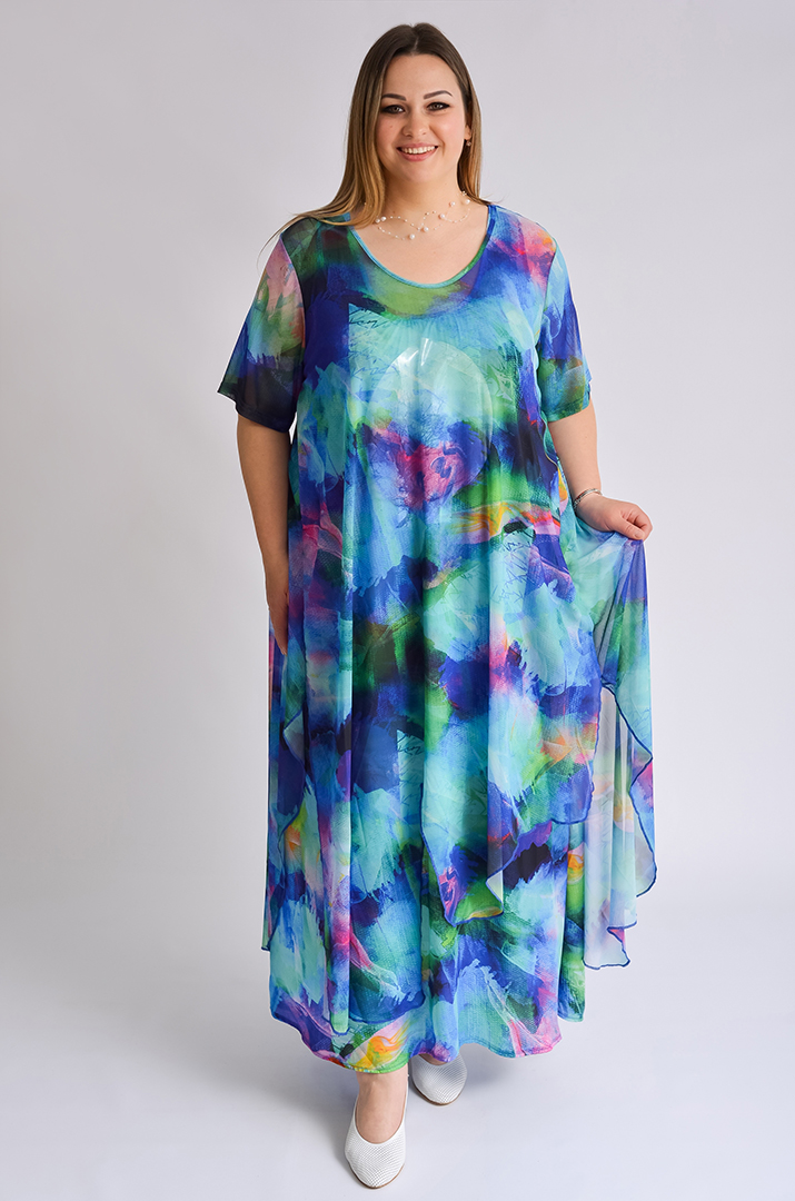 Сукня-двійка максі з яскравим принтом великих розмірів