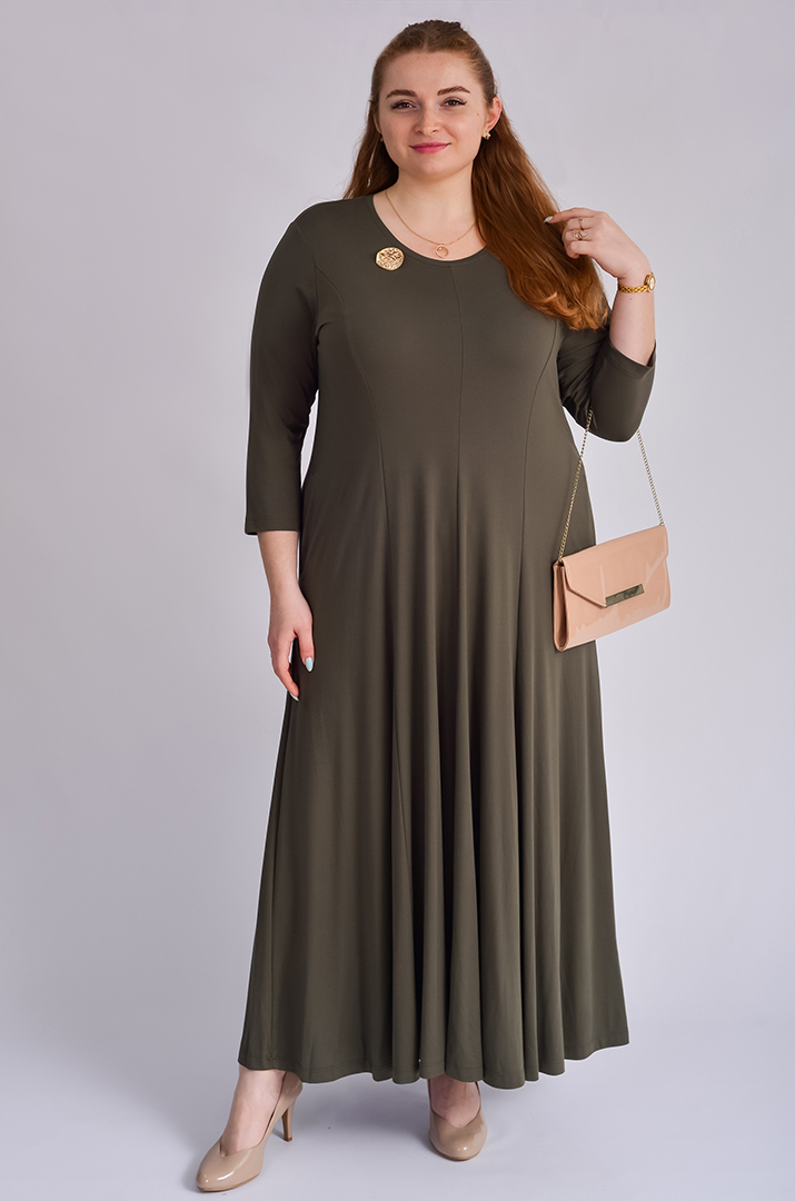 Сукня максі трапеція зі знімною брошкою великих розмірів