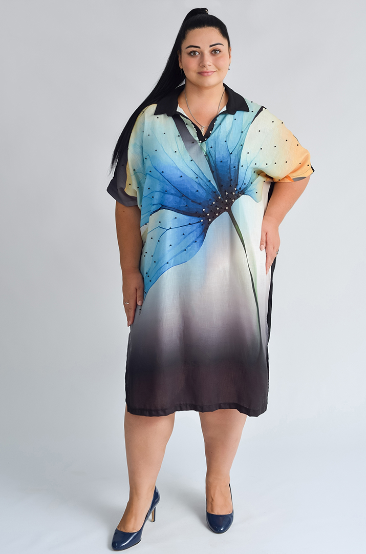 Платье миди с принтом цветка и градиентным фоном больших размеров