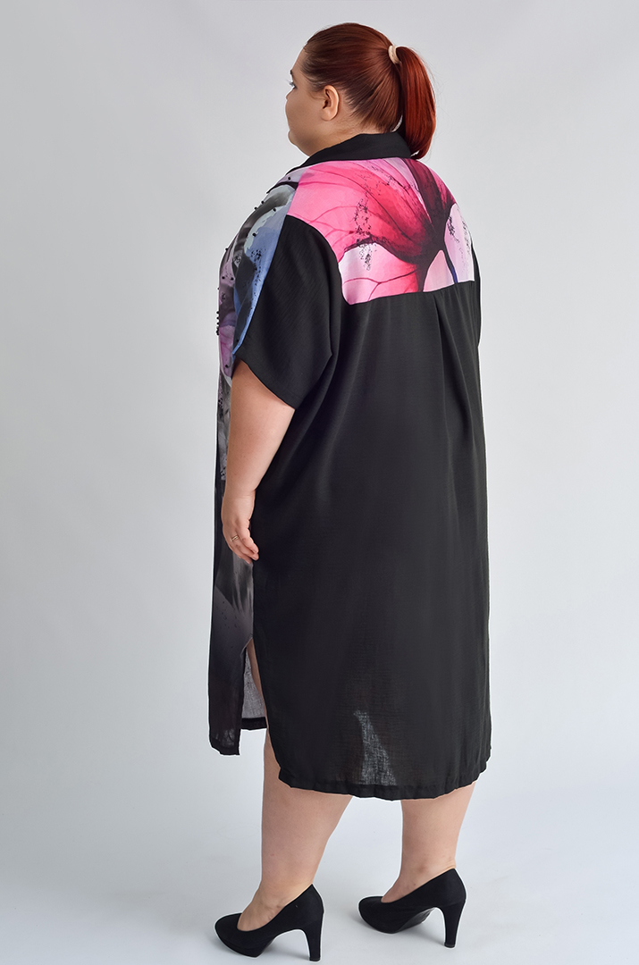 Платье миди с принтом цветка и градиентным фоном больших размеров