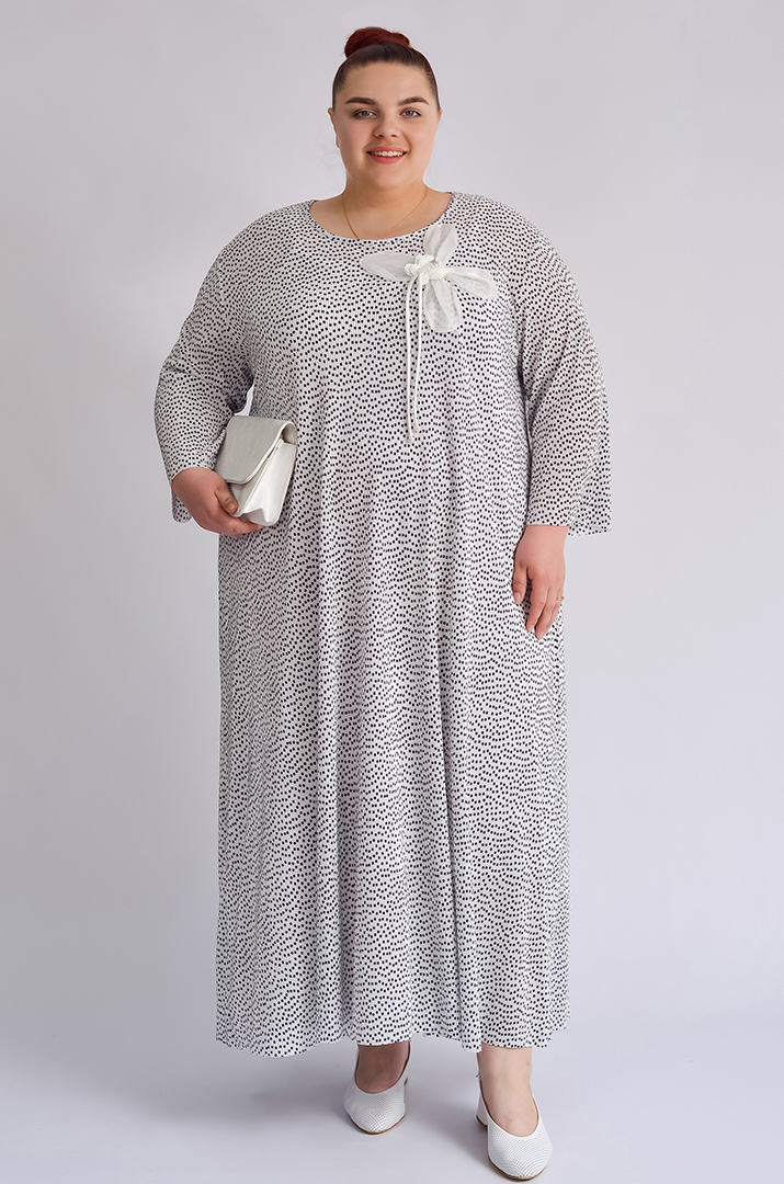 Елегантна сукня-двійка в гороховий принт з декором великих розмірів