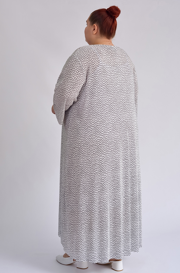 Елегантна сукня-двійка в гороховий принт з декором великих розмірів